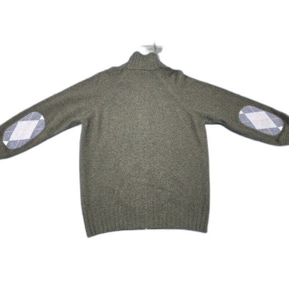 Peter Geeson Olive Wool Sweater M | Made in Italy Argyle Elbow Patch Knit - Picture 2 of 6